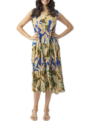 Orientique Midi Καλοκαιρινό Καθημερινό Φόρεμα Floral Μπλε 81338