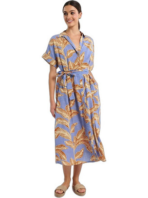 Inart Ble Midi Καλοκαιρινό Καθημερινό Φόρεμα Floral Σεμιζιέ Γαλάζιο 5-41-612-0009