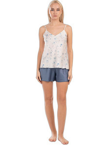 Secret Point Babydoll Καλοκαιρινό Σατέν Εκρού Μπλε 126-504