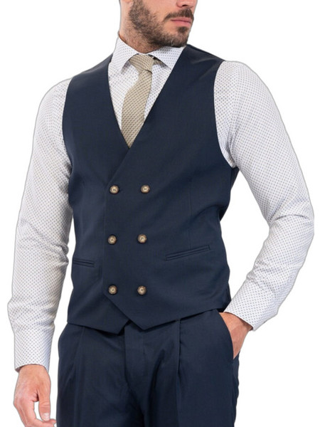 Vittorio Artist Palazzo Χειμερινό Ανδρικό Γιλέκο Casual Σταυρωτό με Κανονική Εφαρμογή Navy Μπλε 002-02643