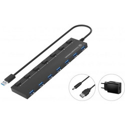 Conceptronic HUBBIES19BP USB Hub 3.0 USB-A με 7 Θύρες USB-A & Εξωτερική Παροχή Ρεύματος