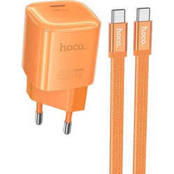 Hoco DC148 Φορτιστής με Καλώδιο USB-C με Θύρα USB-C 45W Power Delivery Orange