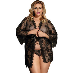 Subblime Sexy Ρόμπα See Through με Δαντέλα Μαύρη D-220693