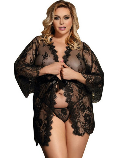 Subblime Sexy Ρόμπα See Through με Δαντέλα Μαύρη D-220693