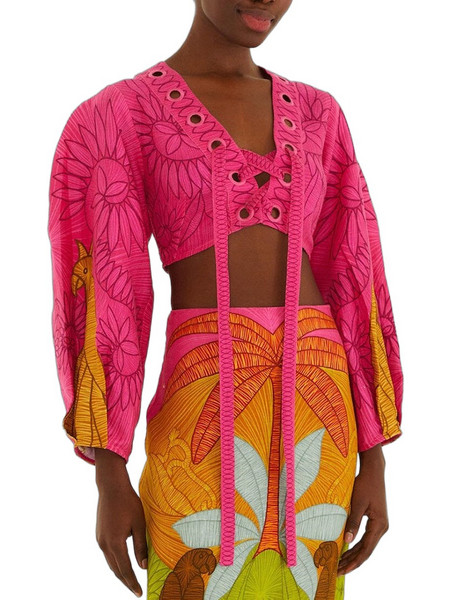 Farm Rio Γυναικείο Καλοκαιρινό Crop Top Λινό Φούξια 357683-26102