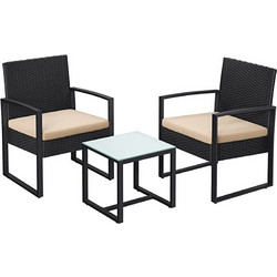 Songmics Lounge Σετ Σαλόνι Κήπου Rattan 3τμχ Μαύρο SNGGGF010M05