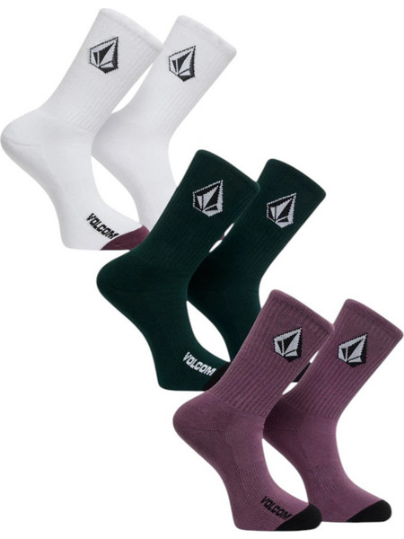 Volcom Ανδρικές Κάλτσες Ψηλές με Σχέδια Λευκές Μαύρες Μωβ 3Pack D6332602-MLT