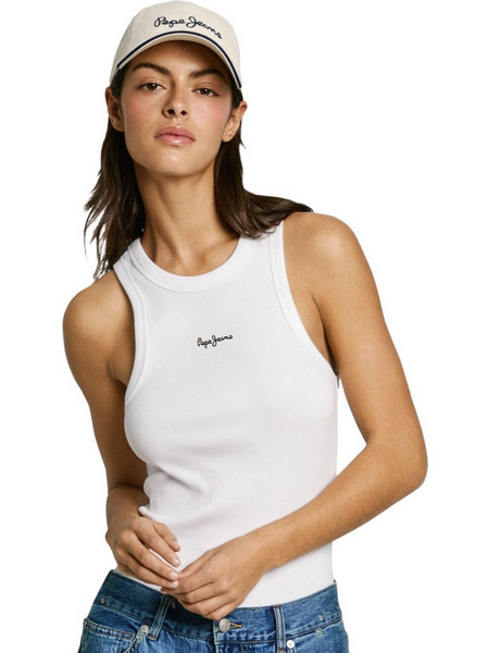 Pepe Jeans Γυναικείο Καλοκαιρινό Top Ριπ Λευκό PL506035-800