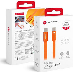 Forcell Braided Flat USB-C to USB-C 60W 1.2m Orange 5903396451072