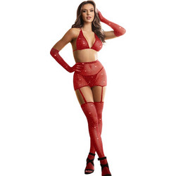 Subblime Sexy Two Piece Set Διχτυωτό με Ζαρτιέρες Κόκκινο 952181