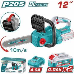 Total TGSLI201262E Αλυσοπρίονο Μπαταρίας 20V 4.6kg με Λάμα 30cm 2x4Ah