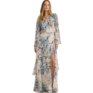 Enzzo Rodney Maxi Φόρεμα για Γάμο / Βάπτιση Floral Κρουαζέ Μπεζ 261195