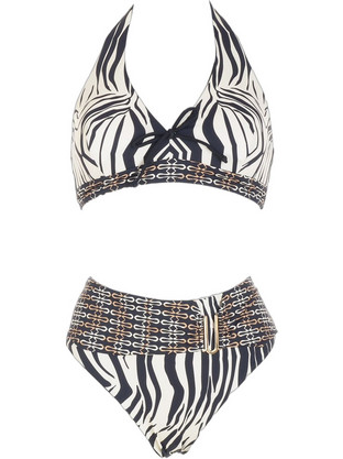 Gsecret Bikini Set Τριγωνάκι Ψηλόμεσο Λευκό Μαύρο BZ77320-38103