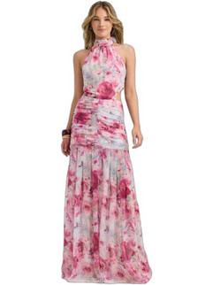Enzzo Nya Maxi Καλοκαιρινό Φόρεμα για Γάμο / Βάπτιση Floral Ροζ 261341