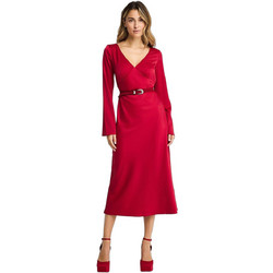 Funky Buddha Midi Βραδινό Φόρεμα Σατέν Κόκκινο FBL014-113-13