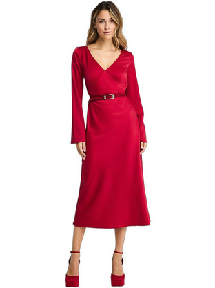 Funky Buddha Midi Βραδινό Φόρεμα Σατέν Κόκκινο FBL014-113-13