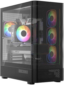 Modecom Volcano AQ300 Black Gaming Midi Tower Κουτί Υπολογιστή RGB με Πλαϊνό Παράθυρο