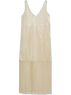 Vero Moda Midi Καλοκαιρινό Φόρεμα για Γάμο / Βάπτιση με Παγιέτες Μπεζ 10355736