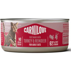 Carnilove Adult Grain Free Pate with Turkey & Reindeer 100gr