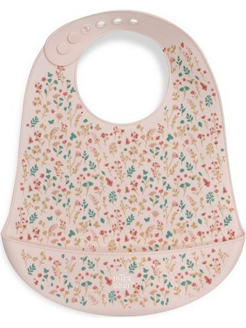Interbaby Flowers Αδιάβροχη Σαλιάρα Σιλικόνης με Κουμπί & Τσέπη 6m+ Ροζ