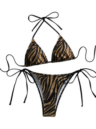 AnnaMu Bikini Set Τριγωνάκι Animal Print Μαύρο Χρυσό A-1170