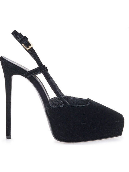 Lara Conte Γόβες Suede Slingback με Τακούνι Στιλέτο με Φιάπα Μαύρες X457A0166-016