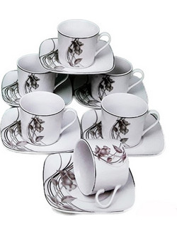For Home Galifas Σετ Φλιτζάνια Espresso & Ελληνικού Καφέ Πορσελάνης Λευκά Μαύρα 90ml 6τμχ GB-31048-2