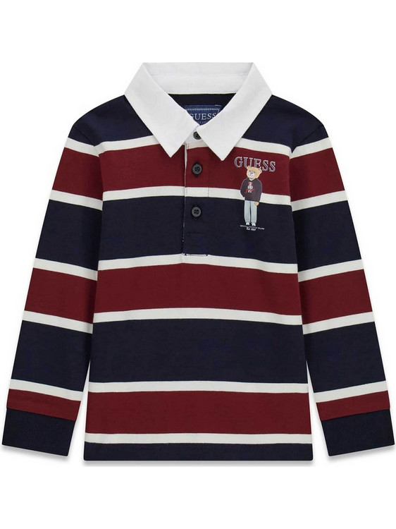Guess Παιδικό Polo Μακρυμάνικο Μπορντό Μαύρο Λευκό N6YP01K4106-SM38