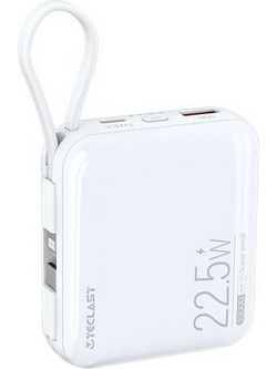 Teclast M10 Pro Power Bank 10000mAh 22.5W με Ενσωματωμένα Καλώδια USB-C & Lightning Power Delivery White