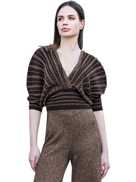 AGGEL Γυναικείο Χειμερινό Crop Κρουαζέ Top Σοκολατί FW51150K