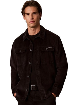 Calvin Klein Ανδρικό Πουκάμισο Κοτλέ Μακρυμάνικο Overshirt Μαύρο LV04RH115G-UB1