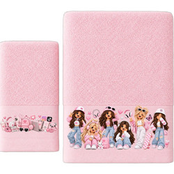 Astron Girls In Pink Σετ Παιδικές Πετσέτες 2τμχ 500gr/m²