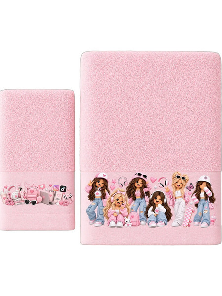 Astron Girls In Pink Σετ Παιδικές Πετσέτες 2τμχ 500gr/m²