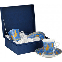 WM Collection Σετ Φλιτζάνια Lungo & Ελληνικού Καφέ Πορσελάνης Γαλάζια Πορτοκαλί 150ml 2τμχ Ν947/2Μ