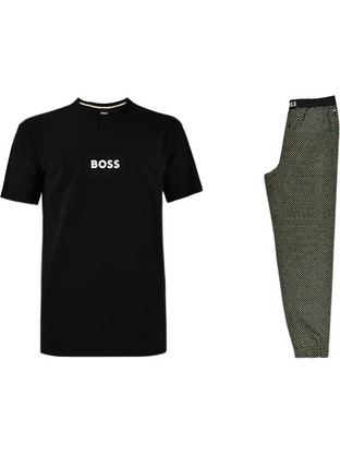 Hugo Boss Καλοκαιρινές Ανδρικές Πιτζάμες Βαμβακερές Μαύρες 50535875-001
