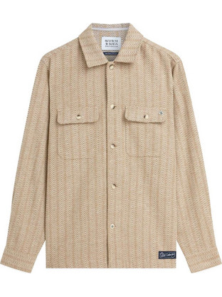 Scotch & Soda Ανδρικό Πουκάμισο Βαμβακερό Μακρυμάνικο Overshirt Μπεζ 183710-230