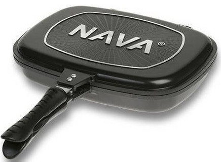 Nava Stone Διπλή Ομελετιέρα Αλουμινίου Αντικολλητική Επίστρωση Πέτρας με Καπάκι 36cm