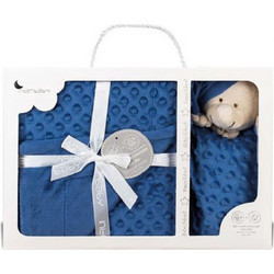 Interbaby PD001NB Bear Κουβέρτα Αγκαλιάς Βελουτέ + Πανάκι Παρηγοριάς 80x110 Navy Μπλε