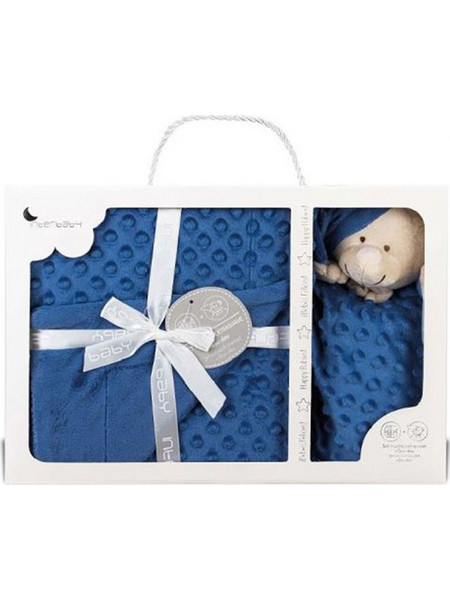 Interbaby PD001NB Bear Κουβέρτα Αγκαλιάς Βελουτέ + Πανάκι Παρηγοριάς 80x110 Navy Μπλε