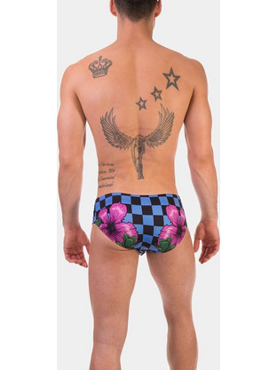 80S Flower Swim Brief - Black/White