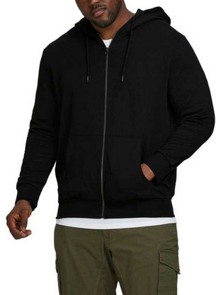 Jack & Jones Ανδρική Ζακέτα Φούτερ με Κουκούλα και Φερμουάρ Μαύρη 12182493