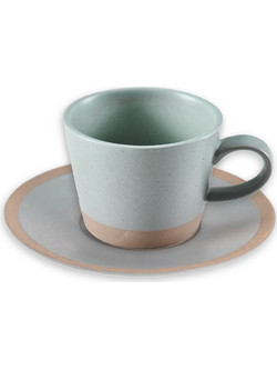 Φλυτζάνι καφέ 200ml με πιάτο stoneware HomeGuru KZ165 Μέντα