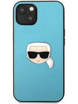 Karl Lagerfeld Leather Ikonik Karls Head Metal Back Cover Blue (iPhone 13 mini)