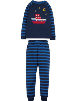 Frugi Cobalt Indigo Boat Παιδική Πιτζάμα Βαμβακερή Χειμωνιάτικη Navy Μπλε PJS205CIB