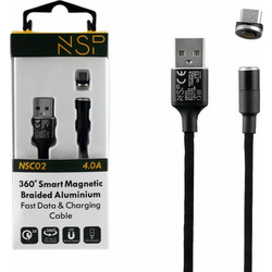 NSP Micro Usb ΦΟΡΤΙΣΗΣ-Data Magnetic Braided NSC02 4.0A Qc 3.0 1.2m BLACK