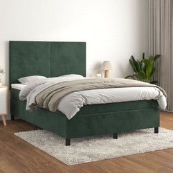 vidaXL Κρεβάτι Boxspring Σκούρο Πράσινο με Στρώμα Βελούδινο 140x190cm 3142902