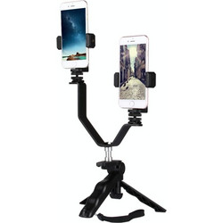 Smartphone Live Broadcast Bracket Grip Folding Tripod Holder Kits with 2x Phone Clips , For iPhone, Galaxy, Huawei, Xiaomi, HTC, Sony, Google and other Smartphones (OEM)