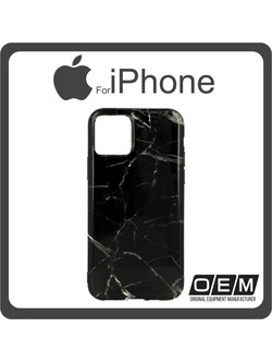 Θήκη Πλάτης - Back Cover, Marble Silicone Σιλικόνη TPU Black Μαύρο For iPhone 12 mini
