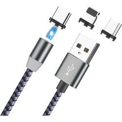 Leewello SJX-181 Braided / Μαγνητικό αποσπώμενο USB to Lightning Cable Ασημί 1m