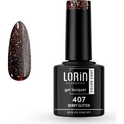 Lorin Gel Lacquer 407 Berry Glitter Ημιμόνιμο Βερνίκι Νυχιών 8ml